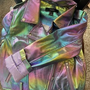 NWT Forever 21 Iridescent Pleather Moto Jacket